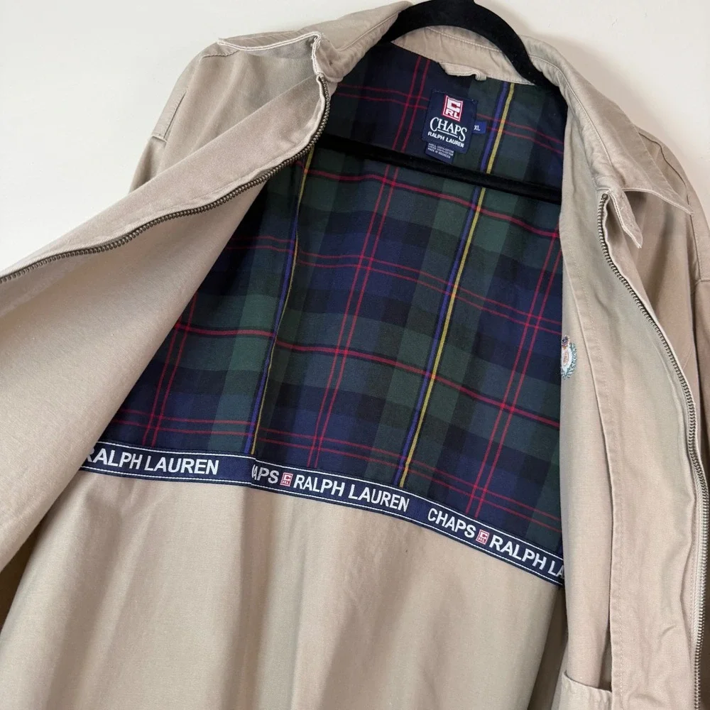 Vintage Chaps Ralph Lauren Mens XL Tan Harrington Jacket‎ Full Zip Plaid Lined